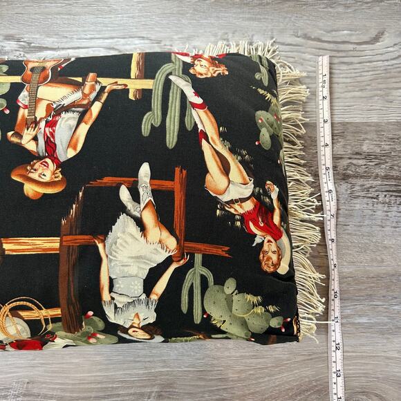 Handmade Western Cowgirl Pin-Up Pillow Black Fringe Novelty Vintage Style Decor - Picture 5 of 6